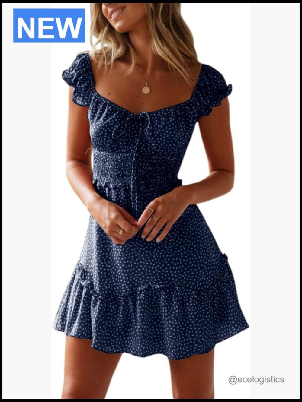 Ruffle Sleeve Sweetheart Neckline A-Line Mini Dress Summer